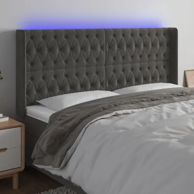 Produktbild von vidaXL LED Kopfteil Dunkelgrau 203x16x118/128 cm Samt - LED Kopfteil - LED Kopfteile - Kopfteil - Bett-Kopfteil