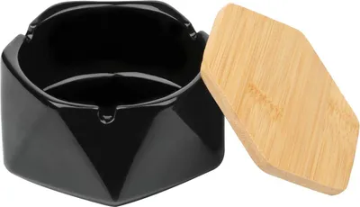 Produktbild von Keramik Aschenbecher im Nordischen Stil Mit Deckel - Winddicht für Draußen, Zuhause, Büro, Bar, Café Dekoration (Schwarz)