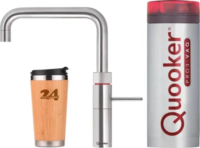 Produktbild von »QUOOKER FUSION Square VAQ PRO3 Edelstahl & 100°C Armatur (3FSRVS)« (2-St) Spültischmischer mit 100°C Kochendwasserfunktion *Inklusive Thermobecher