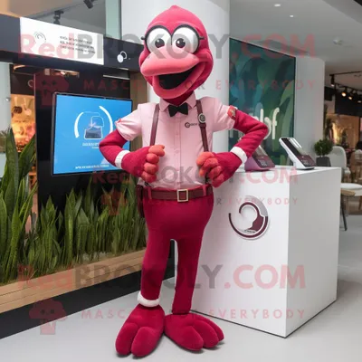Produktbild von Kastanienbrauner REDBROKOLY Flamingo Maskottchen Kostüm charakter gekleidet mit Weste und Smartwatches