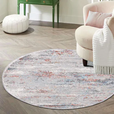 Image de Mazovia Tapis Gris Rond Abstrait - Salon, Chambre à coucher, Salle à manger, Bureau - Non tissé - Rond - Élégant - 100x100 cm
