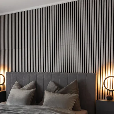 Obrázek produktu pro HOME DELUXE - Akustický panel SONIC Grey Oak - 6 panelů, dřevo z MDF, plsť z polyesteru, lze umístit na sebe a vedle sebe I Akustický panel stěnový panel
