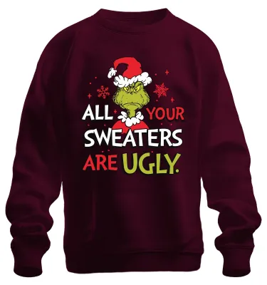 Obrázok produktu pre Grinch Všetky tvoje svetre sú škaredé Weihnachten lustig Geschenk Uni mikina, bordová, L