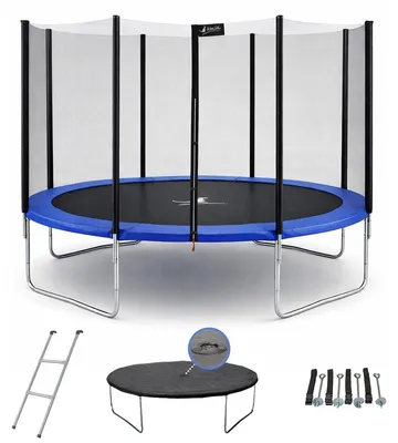 Image de KANGUI Trampoline rond Bleu Ø430cm avec filet, échelle, bâche et kit ancrage