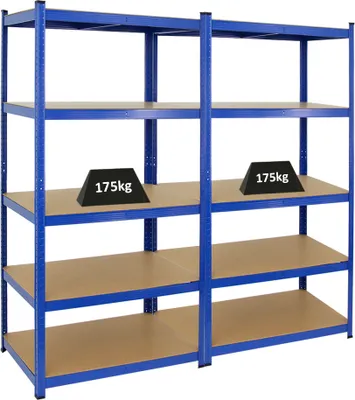 Produktbild von Mega Deal | 2x Schwerlastregal TAURUS | HxBxT 180x90x60cm | Fachlast 175kg | Blau