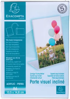 Produktbild von Exacompta 86058D, Schilderhalter/Informationsstand-Broschürenpräsentationseinheit, Transparent, Acryl, Polymethylmethacrylat (PMMA), A6, 105 mm, 55 mm