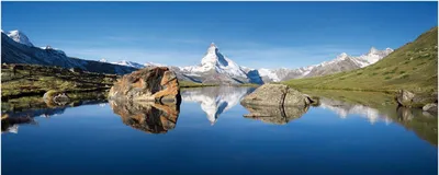 Produktbild von Glasbild - Motiv: See und Berge - 50 x 125cm