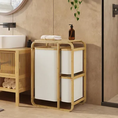 Obrázok produktu pre [en.casa] Zberač bielizne Evenes Triedič bielizne s 3 priehradkami 12-38 L Kôš na bielizeň Vak na bielizeň