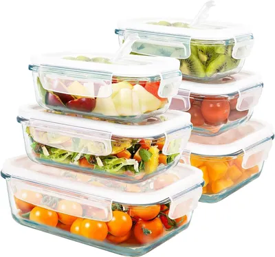 Produktbild von Glasbehälter für Lebensmittel – Aufbewahrungsboxen-Set – Mahlzeiten aufbewahren – Luftdicht & Dampfventil – 3-teiliges Set – Weiß