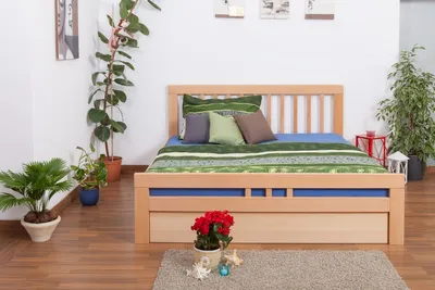 Produktbild von Doppelbett "Easy Premium Line" K8 inkl. 1 Abdeckblende, 180 x 200 cm Buche Vollholz massiv Natur
