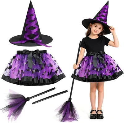 Produktbild von Kinder Heksenkostüm, Größe 128, schwarz, Halloween Kostüm für Kinder