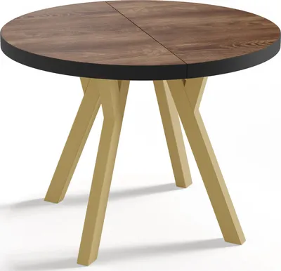 Obrázek produktu pro Designový Kulatý Rozkládací Jídelní Stůl – Styl Podkroví, Industriální, Úsporný – Zlaté Nohy – 100–200 cm – 6–8 Míst na Sezení – Arvadonna Chestnut - 200 cm