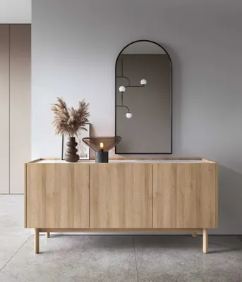 Produktbild von Kommode BOHO 144 cm 68 mit 3 Türen Sideboard Eiche Riviera /Bianco Marmor