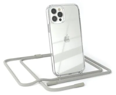 Produktbild von EAZY CASE Handykette für Apple iPhone 12 / 12 Pro, Clear Case aus Silikon, mit Umhängeband, abnehmbare Endstücke, Handyband in Beige