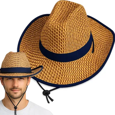 Obrázok produktu pre Kovbojský klobúk slamený uni letný western tmavomodrý 35x23 cm