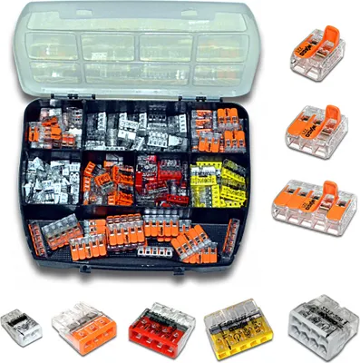 Produktbild von WAGO Klemme (150 Stück) Set Sortiment 221-412 | 221-413 | 221-415 | 2273-202 | 2273-203 | 2273-204 | 2273-205 | 2273-208 | Verbindungsklemme | inkl. praktischem Sortimentskasten (150)