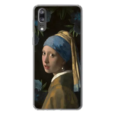 Produktbild von MuchoWow® Handyhülle Schutzhülle Hülle für Huawei P20 Mädchen mit einem Perlenohrring - Blumen - Blau Silikon Softcase Handy Hülle - Hardcover