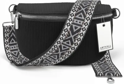 Produktbild von ARTVALL - Umhängetasche aus Cord, Klein mit verstellbarem Schultergurt, abnehmbares Taschenband, Crossbody Bag in Schwarz