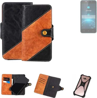 Produktbild von K-S-Trade Handyhülle Schutzhülle Bookstyle Case Wallet-Case kompatibel mit Lava Z21 Handy Cover Bumper Klapphülle schwarz hellbraun 1x