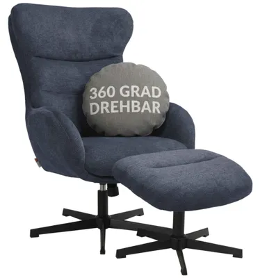 Produktbild von Relaxsessel Ohrensessel Lucito blau inkl. Fußhocker
