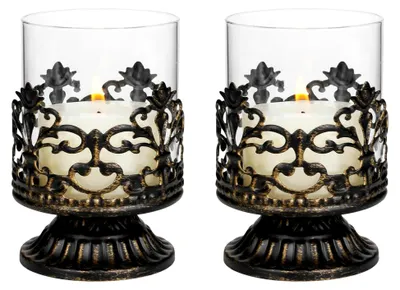 Produktbild von Deko Vintage Kerzenständer Schwarz: 2er Set Windlichter Gothic Deko Kerzenleuchter Kerzenhalter Metall