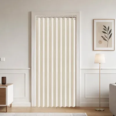 Produktbild von Türvorhang Leinenoptik B126xH200cm Blickdicht Wasserdicht Faltbarer Raumteiler Vorhang Gardinen für Wohnzimmer Schlafzimmer Badezimmer, Beige