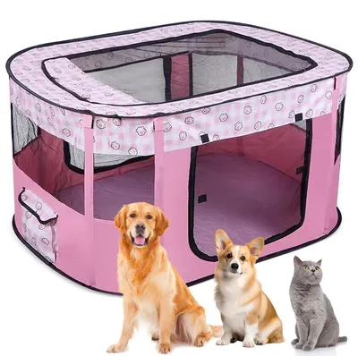 Immagine prodotto di Puppyren Pieghevole - Trasportino portatile per cuccioli - Recinto per cani - Gabbia per gatti - Gabbia per conigli - 90 x 70 x 58 cm - Rosa - Recinto per animali