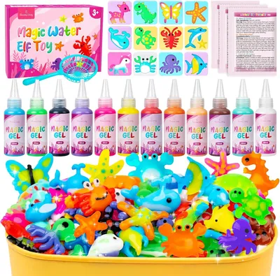 Productafbeelding van Water-elfset, magisch watergelspeelgoed, creatief magisch elfenwaterspeelgoed met 12 magische gel en 12 vormen, knutselset voor kinderen van 4, 5, 6
