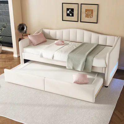 Image de OKWISH Lit Gigogne 90x200 cm - Lit Tiroir - Sans Matelas - Beige