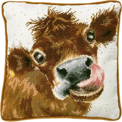 Produktbild von Bothy Threads Gobelin-Stickkissen Set "Moo", Stickbild vorbedruckt, THD48, 36x36cm