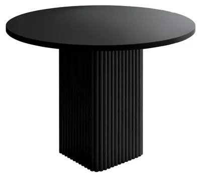 Productafbeelding van BETTSO Eettafel Rund CUBAN Ø100 cm, zwart, mat. Zuilvormige eettafel voor 4 personen, met lamellen design en centraal onderstel