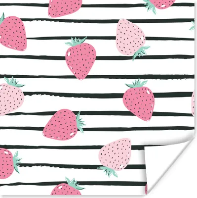 Produktbild von MuchoWow® Poster Sommerlich - Erdbeeren - Rosa - Streifen 50x50 cm - Wohnzimmerdekoration
