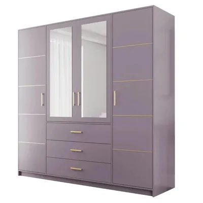Produktbild von Kleiderschrank BALI D4 – 200 cm – 4 Türen, Spiegel & 3 Schubladen – (Rosa)