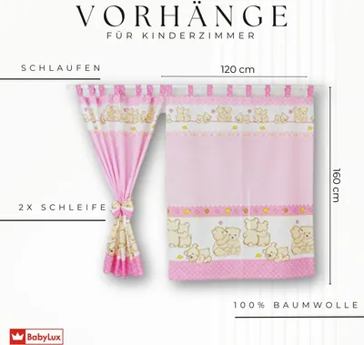 Produktbild von BABYLUX Kinderzimmer VORHÄNGE mit Schlaufen 64. Teddybären Rosa