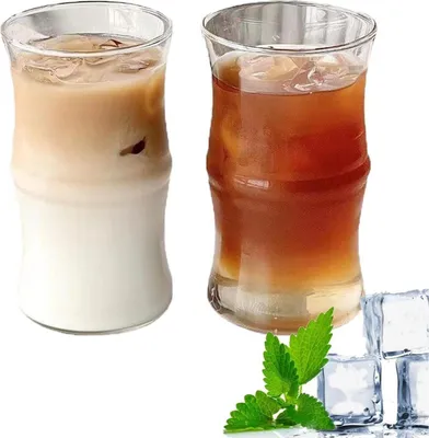 Immagine prodotto di Bicchieri da Latte Macchiato 400ml Set di 2 bicchieri di cristallo resistenti al calore Cocktail Caffè freddo Succo di frutta