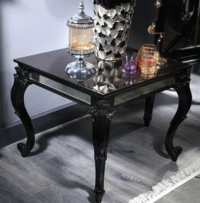 Produktbild von Casa Padrino Luxus Barock Beistelltisch Schwarz / Braun 65 x 65 x H. 57 cm - Edler Massivholz Tisch mit Glasplatte und Spiegelglas - Luxus Qualität