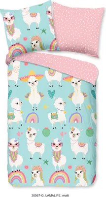 Produktbild von Duvet cover Good Morning 135x200 + 1* 80x80 cm - llamas and rainbows