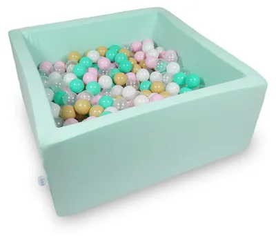 Image de Piscine sèche 90x90x40cm menthe avec 400 balles : blanc, rose, transparent, beige, menthe