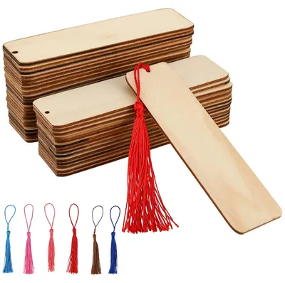 Produktbild von Solidchoice – Holz-Lesezeichen – DIY-Lesezeichen – Handgefertigt – Mit Quasten – Perfekt für Hochzeiten – Set mit 72 Stück