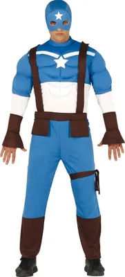 Produktbild von Helden Kostüm Abenteuerlegend Klassische Maske Abenteuerfigur Retro Machtdesign Sternemuster Actionheld Faschingsparty Rollenspiel Mutige Outfits, Größe: 52 - 54 (L) Farbe: Blau