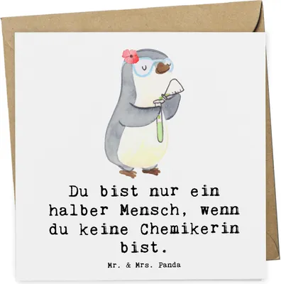 Produktbild von Mr. & Mrs. Panda Grußkarte Chemikerin Herz - Weiß - Geschenk, Spruch, Labor, Witzig, faltkarte, doppelkarte, anlasskarte, Klappkarte, Beruf, Studium, Glückwunschkarte