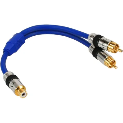 Produktbild von InLine Cinch-Y-Kabel, PREMIUM, 1x Cinch Buchse zu 2x Cinch Stecker, 0,25m, 2 x RCA, Stecker, RCA, Buchse, 0,25 m, Blau
