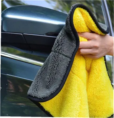 Produktbild von Graugelbes doppelseitiges Autowaschtuch, wasserabsorbierendes Reinigungstuch, professionelles, verdicktes Trockentuch, Spitzenarbeit, 30 x 30 cm