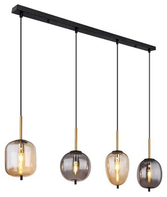 Produktbild von LED Hängeleuchte BLACKY, Metall, Schwarz, Rauchoptik, Glas, 4-flammig