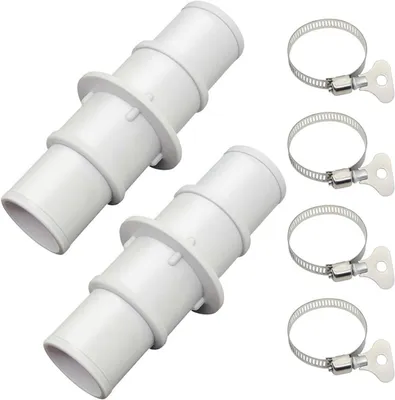 Imagen del producto de Adaptadores para mangueras de piscina, 2 unidades, con conexiones de 1-1/4" y 1/2", e incluyen abrazaderas para mangueras, aptos para piscinas