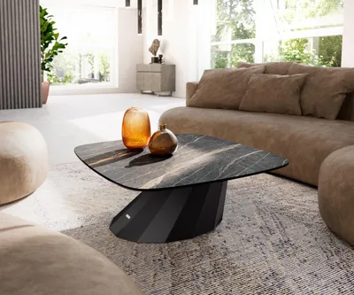 Produktbild von DELIFE Couchtisch Edge Boot 90x90 cm Keramik Laminam® Noir Desir Braun Parabi Metall Schwarz