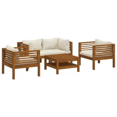 Produktbild von vidaXL 5-tlg. Garten-Lounge-Set mit Creme Kissen Massivholz Akazie