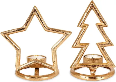 Produktbild von Vilde | Teelichthalter Gold - 2er Set - Weihnachtsdeko Kerzenständer Stern