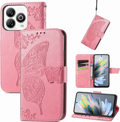 Immagine prodotto di Per ZTE Blade A75 4G Custodia a portafoglio in Pelle finta Custodia per cellulare Custodia con design a farfalla Custodia rosa