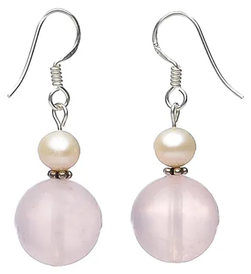 Produktbild von Ohrringe Ohrhänger aus Rosenquarz & Süßwasser-Perlen & 925 Silber Ohrschmuck